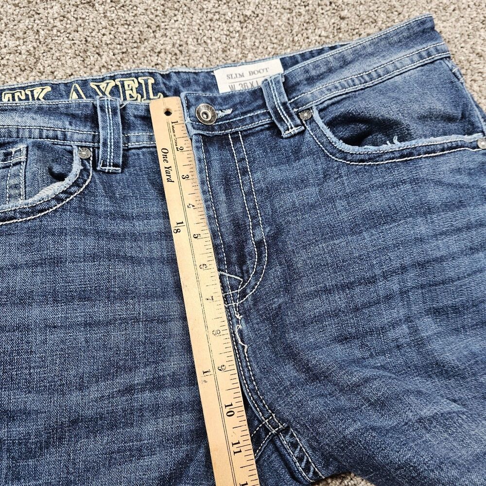 TK Axel Jeans Mens 37x31 Blue Slim Bootcut Cowboy Western Distressed Workwear - Picture 10 of 14